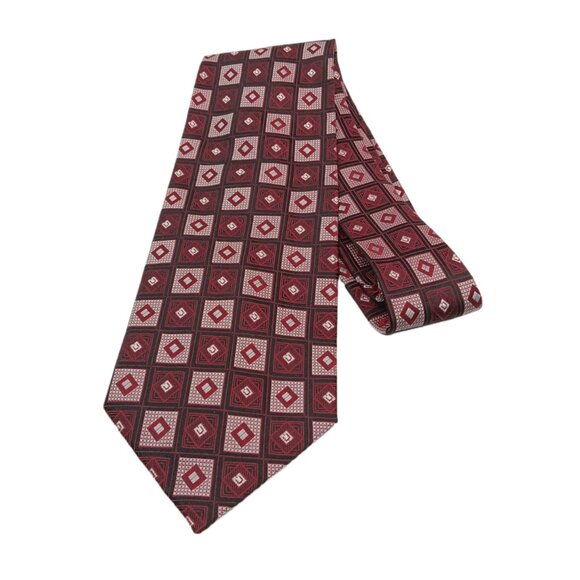 Campia Moda Silk Tie Mens 61” Burgundy Black Geometric Diamond Art Deco Wide New - Picture 2 of 3